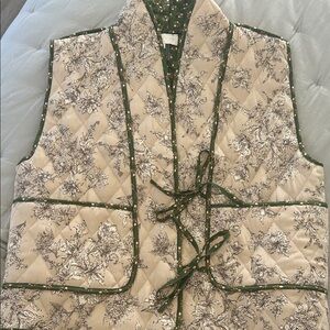 Entro Beige and Green Floral Quilted Vest